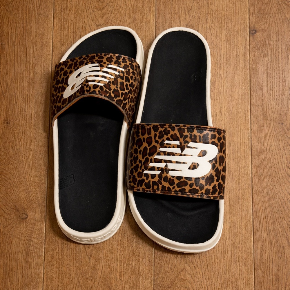 New Balance Animal Print Slides with Black and White